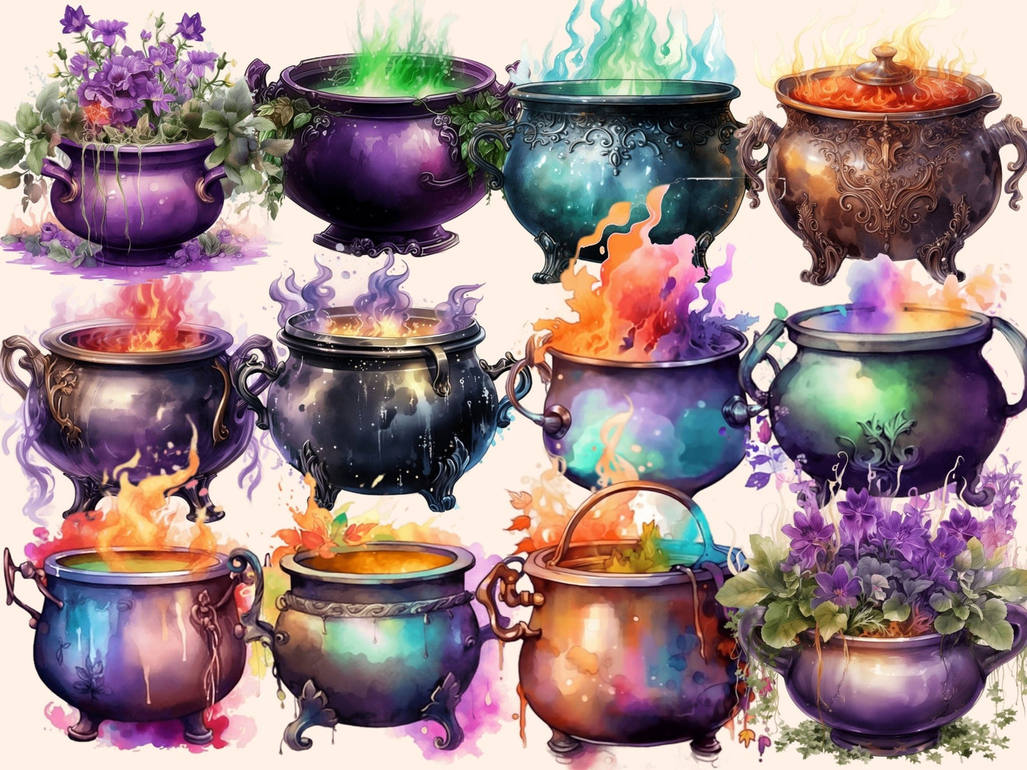 Cauldrons Watercolor Clipart - High - Quality Instant Digital Download for Creative Projects