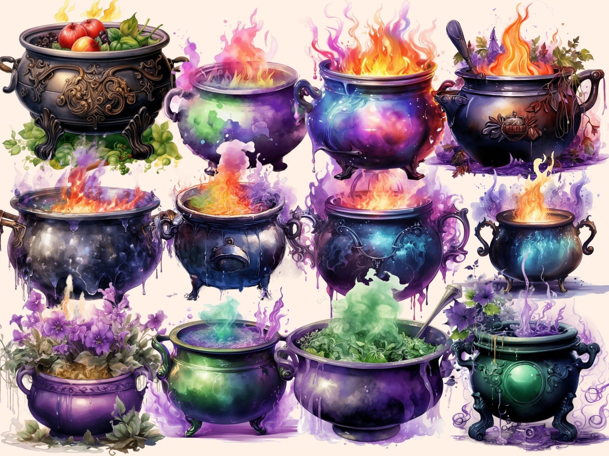 Cauldrons Watercolor Clipart - High - Quality Instant Digital Download for Creative Projects