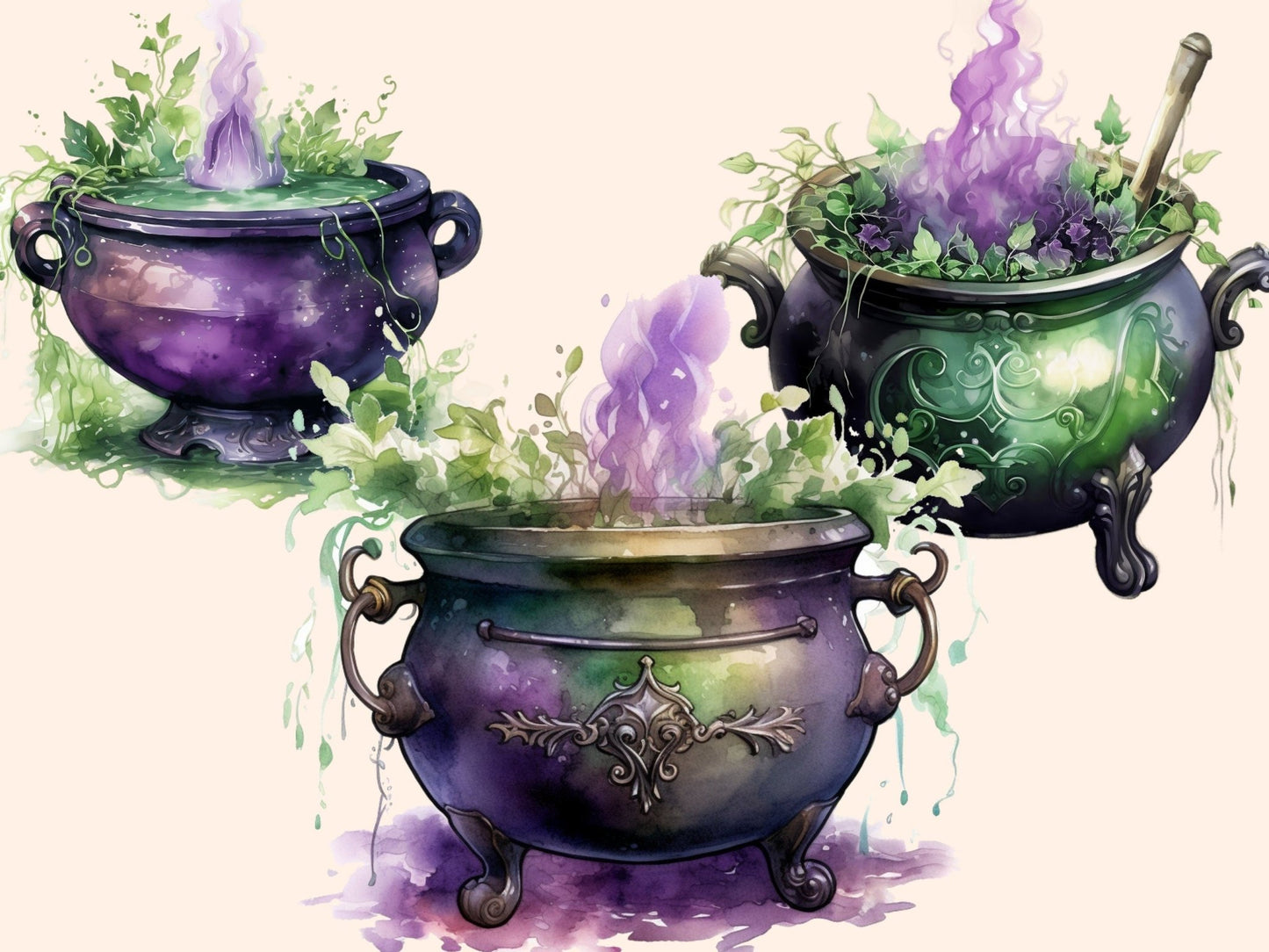 Cauldrons Watercolor Clipart - High - Quality Instant Digital Download for Creative Projects