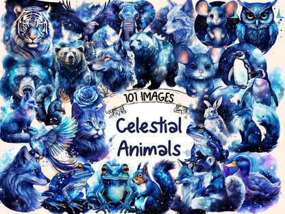Celestial Animals Watercolor Clipart astral clipart - Wonders Artist
