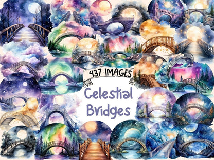 Celestial Bridges Watercolor Clipart bridge clipart - Wonders Artist