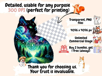 Celestial Cats Clipart Cat design - Wonders Artist