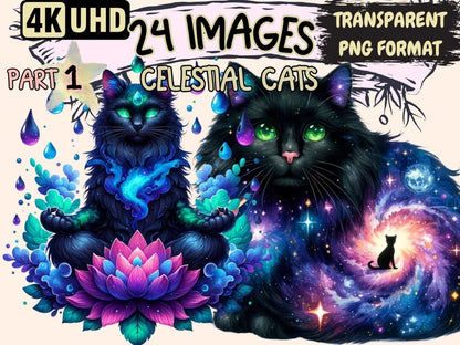 Celestial Cats Clipart Cat design - Wonders Artist