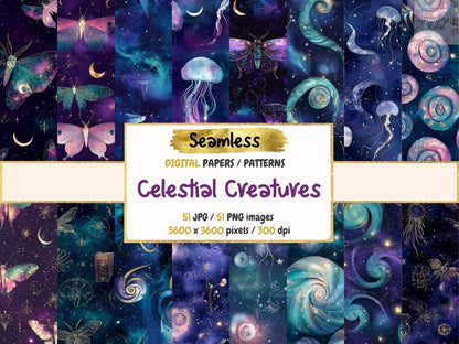 Celestial Creatures Seamless Pattern Digital Papers astral digital - Wonders Artist