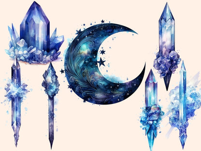 Celestial Crystals Watercolor Clipart astral crystals png - Wonders Artist