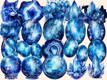 Celestial Crystals Watercolor Clipart astral crystals png - Wonders Artist