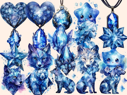 Celestial Crystals Watercolor Clipart astral crystals png - Wonders Artist