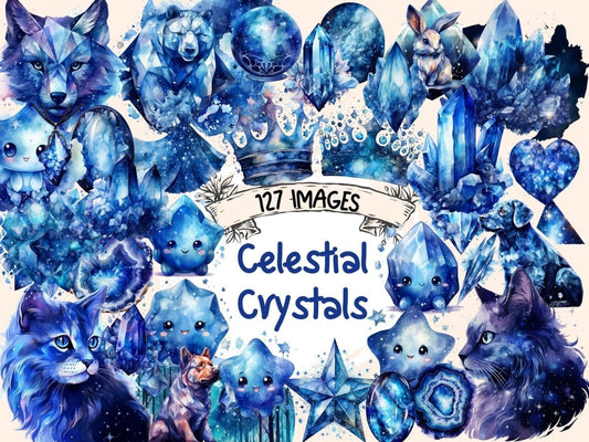 Celestial Crystals Watercolor Clipart astral crystals png - Wonders Artist
