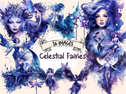 Celestial Fairies Watercolor Clipart celestial clipart - Wonders Artist