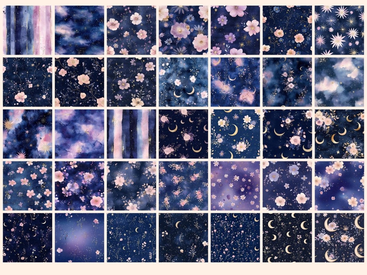 Celestial Garden Seamless Pattern Digital Papers celestial digital celestial seamless cosmic paper - WondersArtist