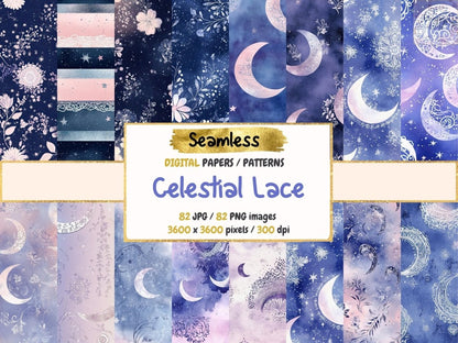 Celestial Lace Seamless Pattern Digital Papers celestial lace celestial paper cosmic paper - WondersArtist