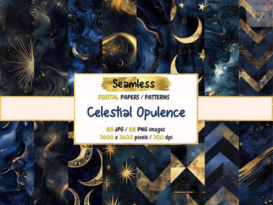 Celestial Opulence Seamless Digital Paper - High - Quality Instant Digital Download for Creative Projects