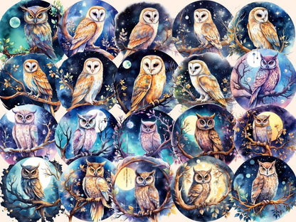 Celestial Owls Watercolor Clipart astrology clipart - Wonders Artist