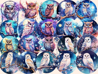 Celestial Owls Watercolor Clipart astrology clipart - Wonders Artist