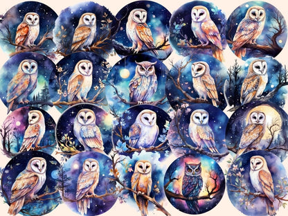 Celestial Owls Watercolor Clipart astrology clipart - Wonders Artist