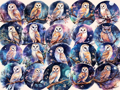 Celestial Owls Watercolor Clipart astrology clipart - Wonders Artist