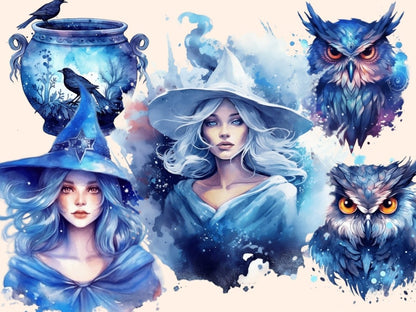 Celestial Witches Watercolor Clipart celestial clipart - Wonders Artist