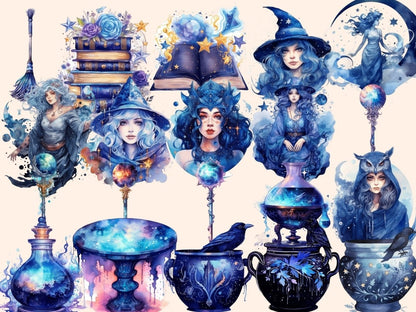 Celestial Witches Watercolor Clipart celestial clipart - Wonders Artist