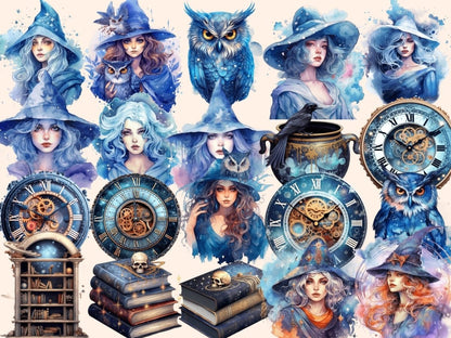 Celestial Witches Watercolor Clipart celestial clipart - Wonders Artist