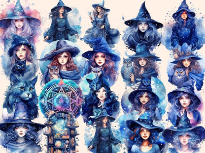 Celestial Witches Watercolor Clipart celestial clipart - Wonders Artist