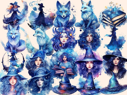 Celestial Witches Watercolor Clipart celestial clipart - Wonders Artist
