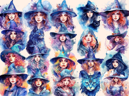 Celestial Witches Watercolor Clipart celestial clipart - Wonders Artist