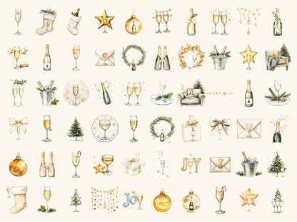 Champagne Christmas Watercolor Clipart All Bundles Clipart Line Art - WondersArtist