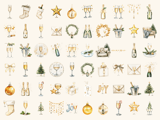 Champagne Christmas Watercolor Clipart