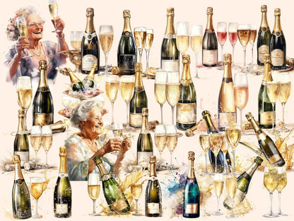 Champagne Watercolor Clipart champagne clipart - Wonders Artist