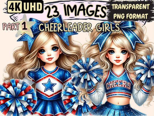 Cheerleader Girls Clipart - High - Quality Instant Digital Download for Creative Projects