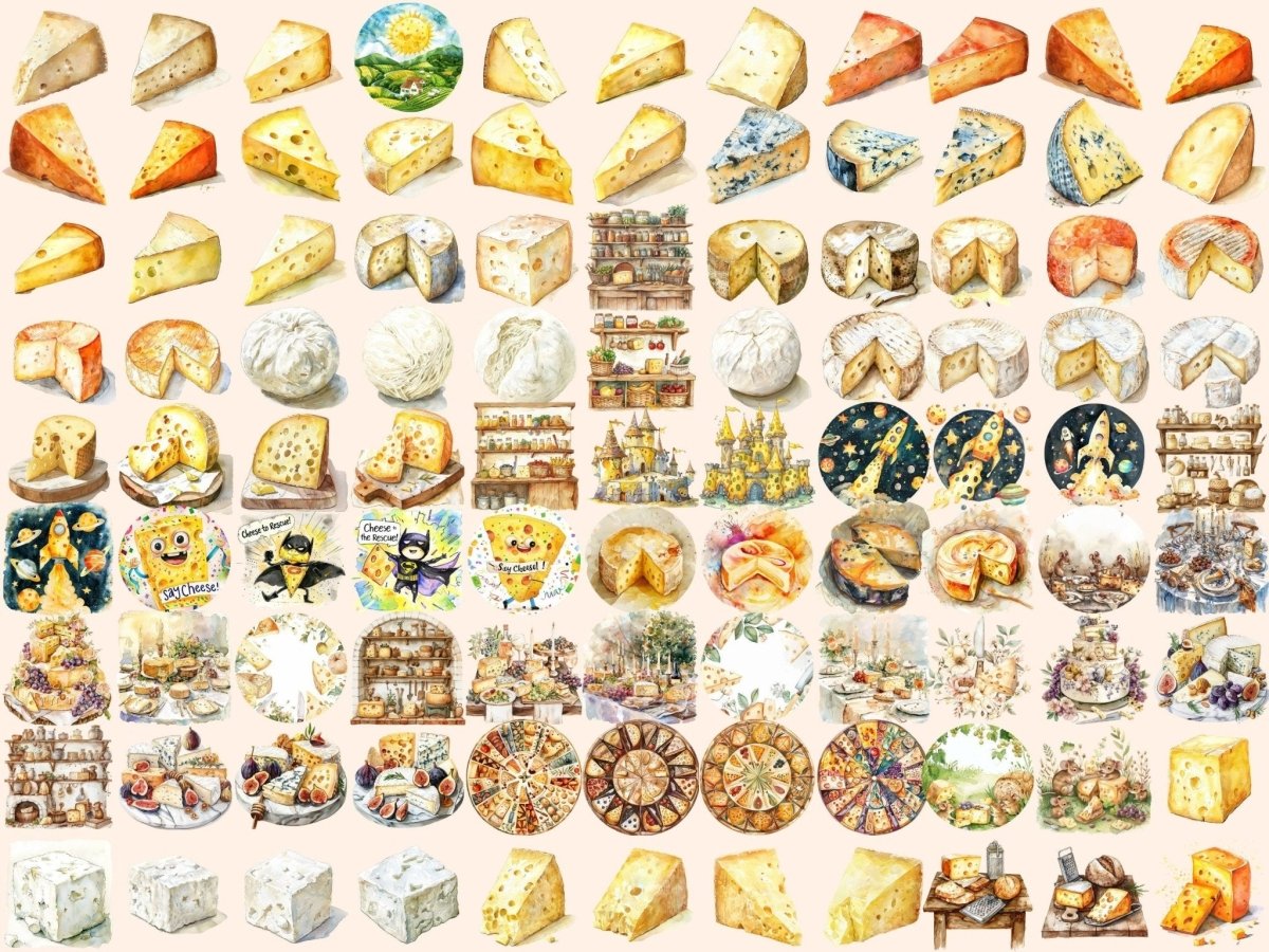 Cheese Watercolor Clipart - High - Quality Instant Digital Download for Creative Projects