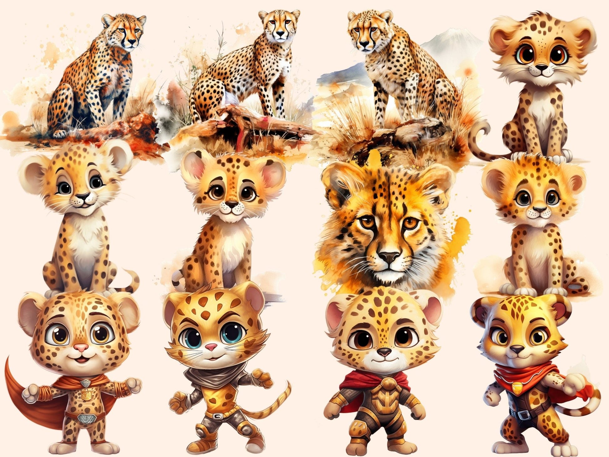 Cheetah Watercolor Clipart - High - Quality Instant Digital Download for Creative Projects