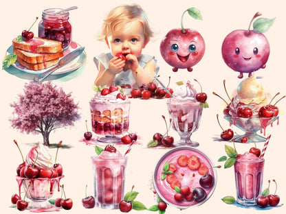 Cherries Watercolor Clipart cherries clipart - Wonders Artist