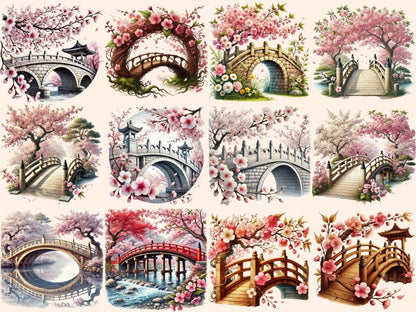 Cherry Blossom Bridges (P1) Clipart blossom bridge art - Wonders Artist