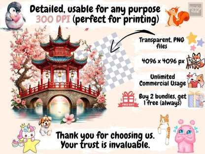 Cherry Blossom Bridges (P1) Clipart blossom bridge art - Wonders Artist