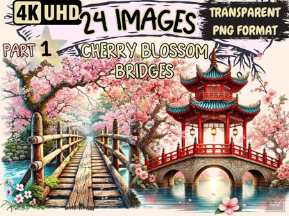 Cherry Blossom Bridges (P1) Clipart blossom bridge art - Wonders Artist