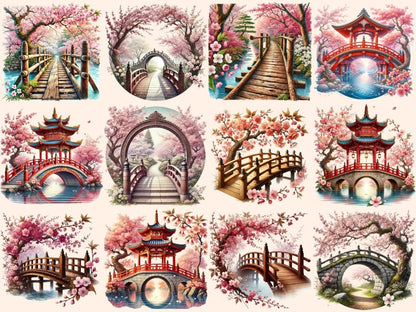 Cherry Blossom Bridges (P1) Clipart blossom bridge art - Wonders Artist