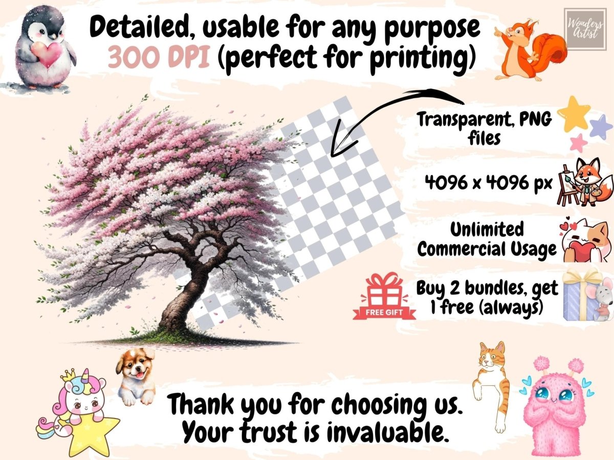 Cherry Blossom Trees (P2) Clipart blooming tree art - Wonders Artist