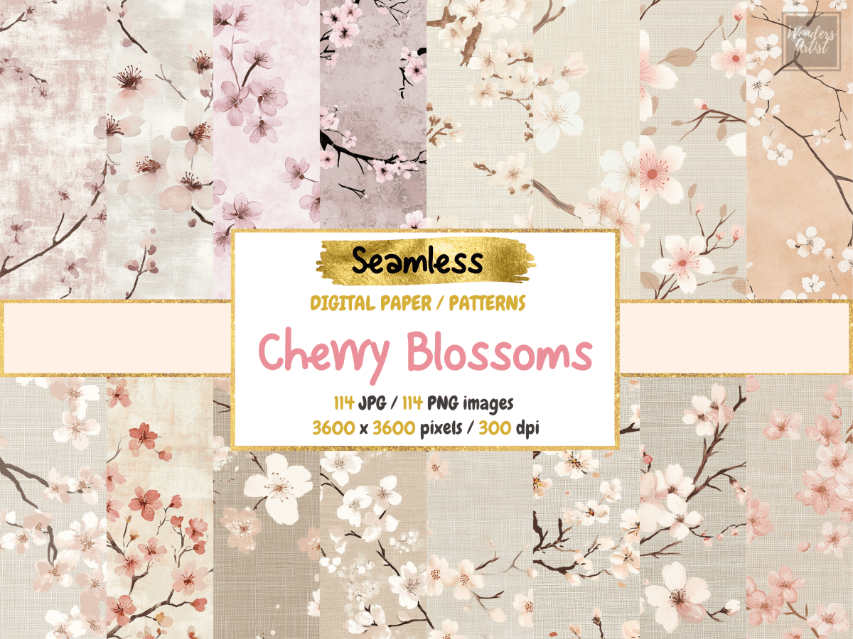 Cherry Blossoms Digital Paper All Bundles Backgrounds Digital Paper - WondersArtist