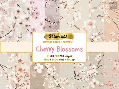 Cherry Blossoms Digital Paper All Bundles Backgrounds Digital Paper - WondersArtist