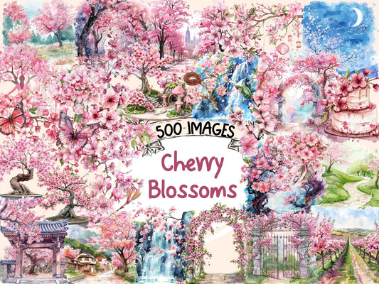 Cherry Blossoms Watercolor Clipart - High - Quality Instant Digital Download for Creative Projects