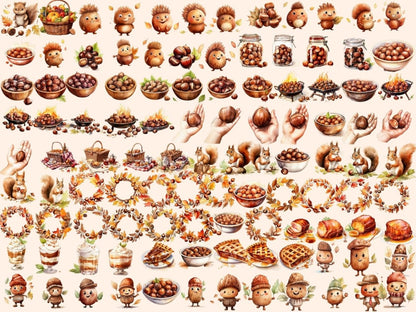 Chestnut Watercolor Clipart autumn nut clipart - Wonders Artist