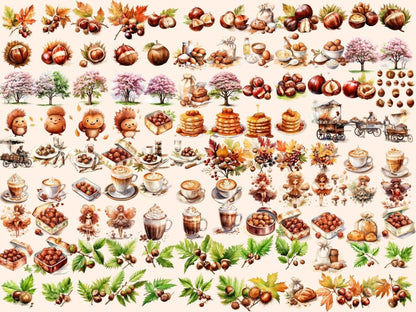 Chestnut Watercolor Clipart autumn nut clipart - Wonders Artist