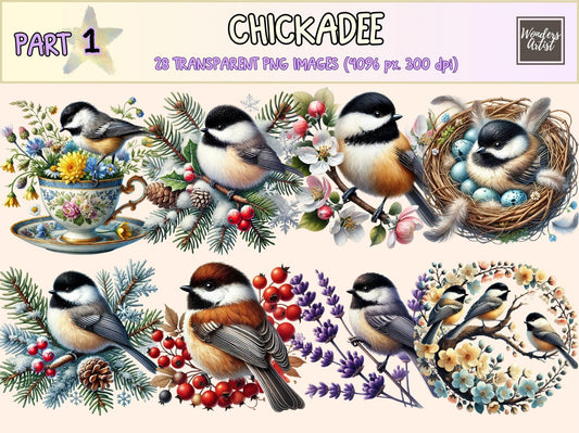 Chickadee Clipart - High - Quality Instant Digital Download for Creative Projects