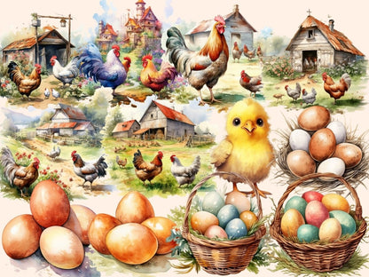 Chickens Watercolor Clipart bird clipart - Wonders Artist