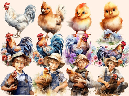 Chickens Watercolor Clipart bird clipart - Wonders Artist