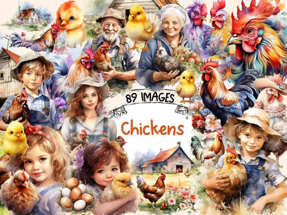 Chickens Watercolor Clipart bird clipart - Wonders Artist