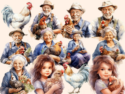 Chickens Watercolor Clipart bird clipart - Wonders Artist