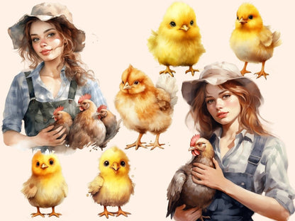 Chickens Watercolor Clipart bird clipart - Wonders Artist