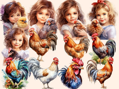 Chickens Watercolor Clipart bird clipart - Wonders Artist